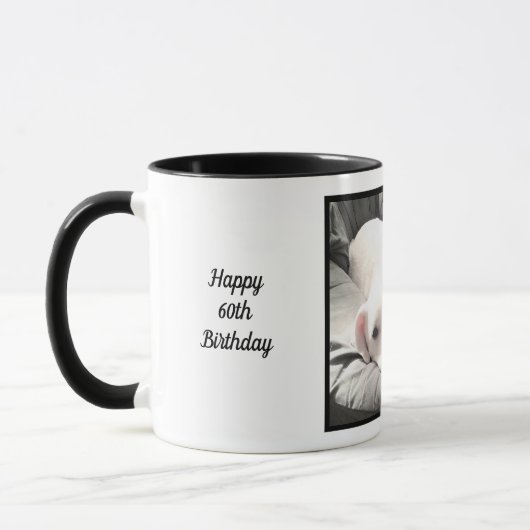 かわいいおもしろいかわいい白犬60誕生日 マグカップ (左)