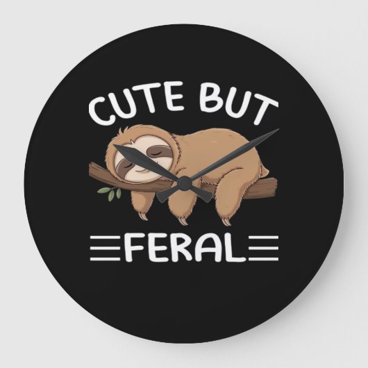 かわいいおもしろいが熱烈な動物愛好家男のための怠け者 ラージ壁時計 (正面)