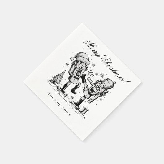 かわいいおもしろいくるみ割りパーソナライズされたクリスマス スタンダードカクテルナプキン (角)