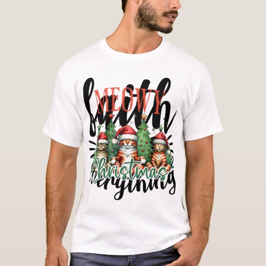 かわいいおもしろいとクリスマスニャー Tシャツ (正面)