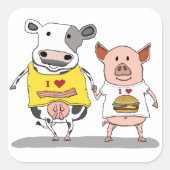 かわいいおもしろいと牛と豚の友達 スクエアシール (正面)