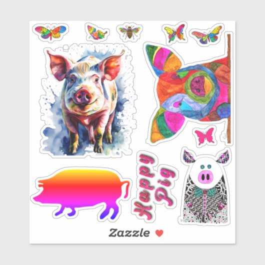 かわいいおもしろいと豚と蝶のビニールのシール シール (シート)