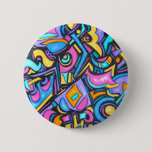 かわいいおもしろいのファンキーでカラフルではっきりしたでお洒落な形 缶バッジ (正面)