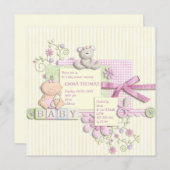 かわいいおもしろいのレトロのスクラップブックのベビーシャワーの女の子の招待 招待状 (正面/裏面)