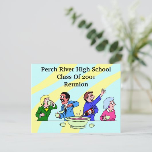 かわいいおもしろいの同窓会の招待状のカジュアルなパーティー 招待状 (スタンド正面)