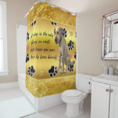 かわいいおもしろいの引用文と坐っている愛らしい犬 シャワーカーテン (インサイチュ)