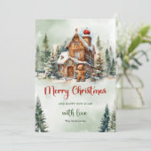 かわいいおもしろいの水の色のジンジャーブレッドの家の森 シーズンカード (スタンド正面)