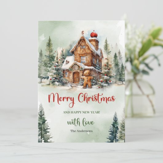 かわいいおもしろいの水の色のジンジャーブレッドの家の森 シーズンカード (スタンド正面)