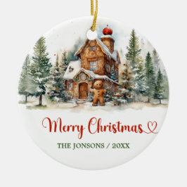 かわいいおもしろいの水色ジンジャーブレッド冬の森 セラミックオーナメント
