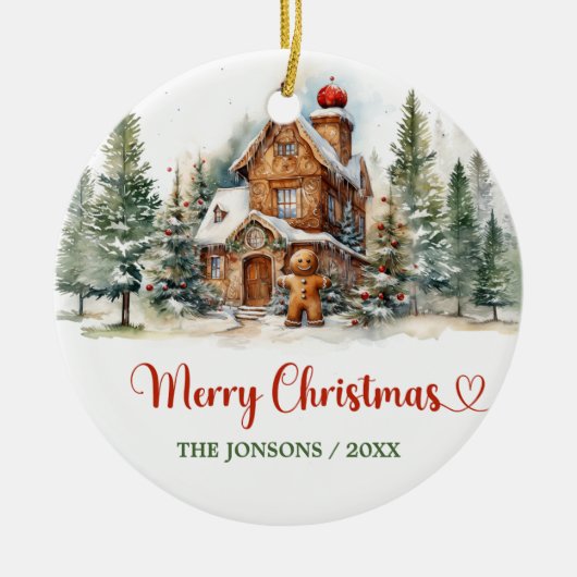 かわいいおもしろいの水色ジンジャーブレッド冬の森 セラミックオーナメント (正面)