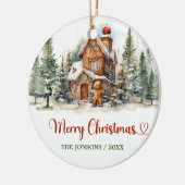 かわいいおもしろいの水色ジンジャーブレッド冬の森 セラミックオーナメント (左)