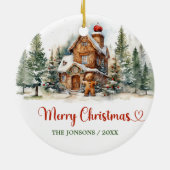 かわいいおもしろいの水色ジンジャーブレッド冬の森 セラミックオーナメント (裏面)