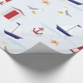 かわいいおもしろいの熱帯ビーチの灯台ボートパターン ラッピングペーパー (角)