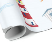 かわいいおもしろいの熱帯ビーチの灯台ボートパターン ラッピングペーパー (ロールコーナー)