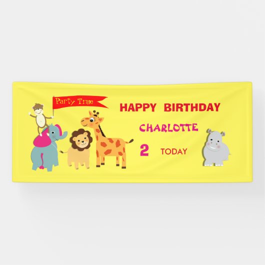 かわいいおもしろいまんがのジャングルパーソナライズされた動物 横断幕 (横)