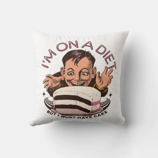かわいいおもしろいもの私はダイエットに乗っているが、ケーキを食べなければならない クッション (裏面)