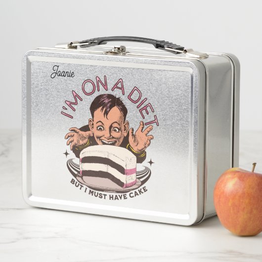 かわいいおもしろいもの私はダイエットに乗っているが、ケーキを食べなければならない メタルランチボックス (インサイチュ)