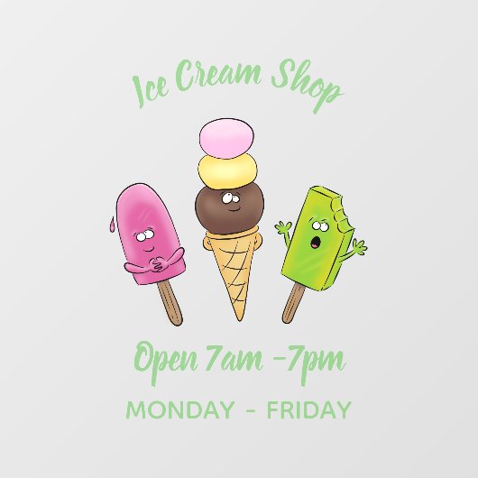 かわいいおもしろいアイスクリームポップシクル漫画トリオ ウィンドウサイン (シート)