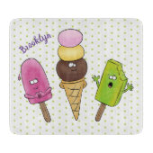 かわいいおもしろいアイスクリームポップシクル漫画トリオ カッティングボード (正面)