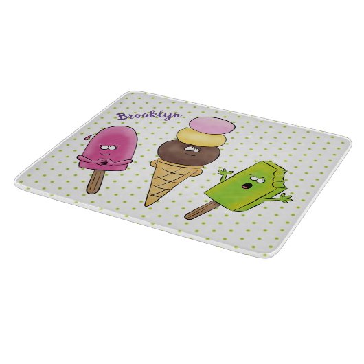 かわいいおもしろいアイスクリームポップシクル漫画トリオ カッティングボード (角)