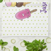 かわいいおもしろいアイスクリームポップシクル漫画トリオ キッチンタオル (折り畳み)