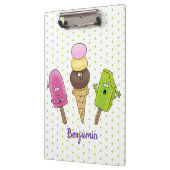 かわいいおもしろいアイスクリームポップシクル漫画トリオ クリップボード (左)