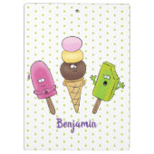 かわいいおもしろいアイスクリームポップシクル漫画トリオ クリップボード (裏面)
