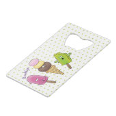 かわいいおもしろいアイスクリームポップシクル漫画トリオ クレジットカード栓抜き (正面アングル)