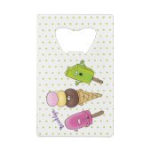 かわいいおもしろいアイスクリームポップシクル漫画トリオ クレジットカード栓抜き (裏面)