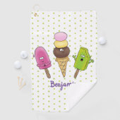 かわいいおもしろいアイスクリームポップシクル漫画トリオ ゴルフタオル (インサイチュ)