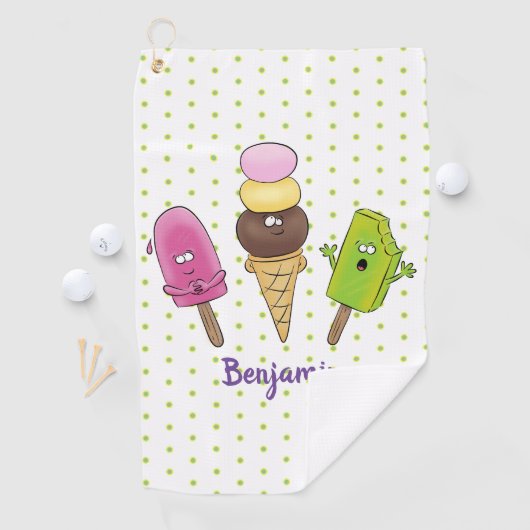 かわいいおもしろいアイスクリームポップシクル漫画トリオ ゴルフタオル (インサイチュ)