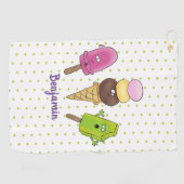 かわいいおもしろいアイスクリームポップシクル漫画トリオ ゴルフタオル (横)