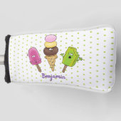 かわいいおもしろいアイスクリームポップシクル漫画トリオ ゴルフヘッドカバー (正面)