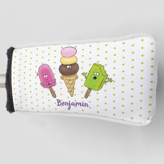 かわいいおもしろいアイスクリームポップシクル漫画トリオ ゴルフヘッドカバー (正面)