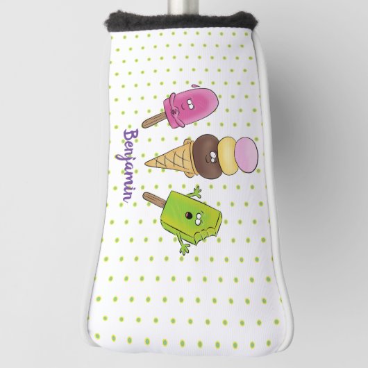 かわいいおもしろいアイスクリームポップシクル漫画トリオ ゴルフヘッドカバー (回転90)