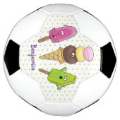 かわいいおもしろいアイスクリームポップシクル漫画トリオ サッカーボール (回転)