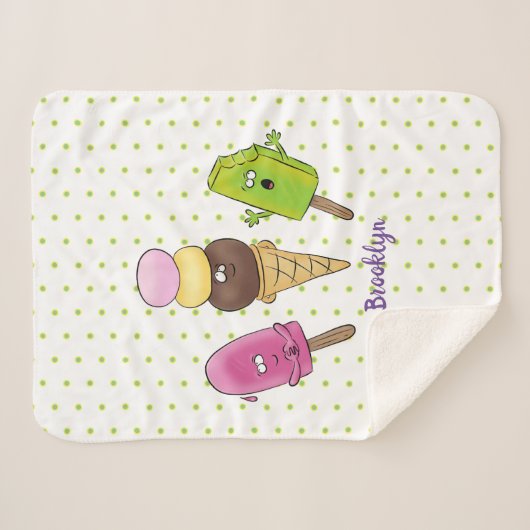 かわいいおもしろいアイスクリームポップシクル漫画トリオ シェルパブランケット (正面(横))