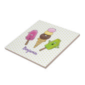 かわいいおもしろいアイスクリームポップシクル漫画トリオ タイル (側面)