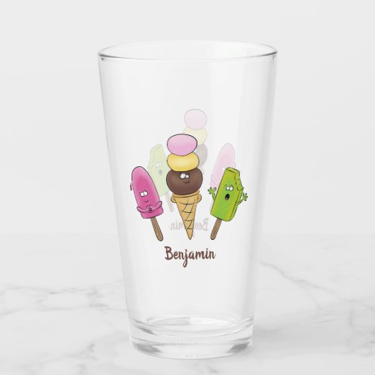 かわいいおもしろいアイスクリームポップシクル漫画トリオ タンブラーグラス (裏面)