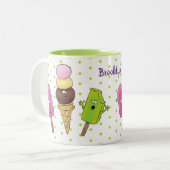 かわいいおもしろいアイスクリームポップシクル漫画トリオ ツートーンマグカップ (正面左)