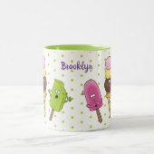 かわいいおもしろいアイスクリームポップシクル漫画トリオ ツートーンマグカップ (中央)