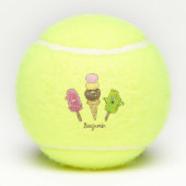 かわいいおもしろいアイスクリームポップシクル漫画トリオ テニスボール (裏面)