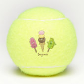 かわいいおもしろいアイスクリームポップシクル漫画トリオ テニスボール (正面)