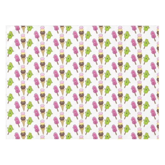 かわいいおもしろいアイスクリームポップシクル漫画トリオ テーブルクロス (正面(横))