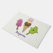 かわいいおもしろいアイスクリームポップシクル漫画トリオ ドアマット (アングル)