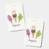 かわいいおもしろいアイスクリームポップシクル漫画トリオ バッジ (表裏)