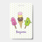 かわいいおもしろいアイスクリームポップシクル漫画トリオ バッジ (裏面)