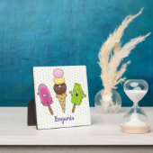 かわいいおもしろいアイスクリームポップシクル漫画トリオ フォトプラーク (インサイチュ)