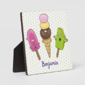 かわいいおもしろいアイスクリームポップシクル漫画トリオ フォトプラーク (正面)