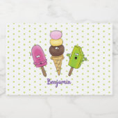 かわいいおもしろいアイスクリームポップシクル漫画トリオ フードラベル (シングルラベル)